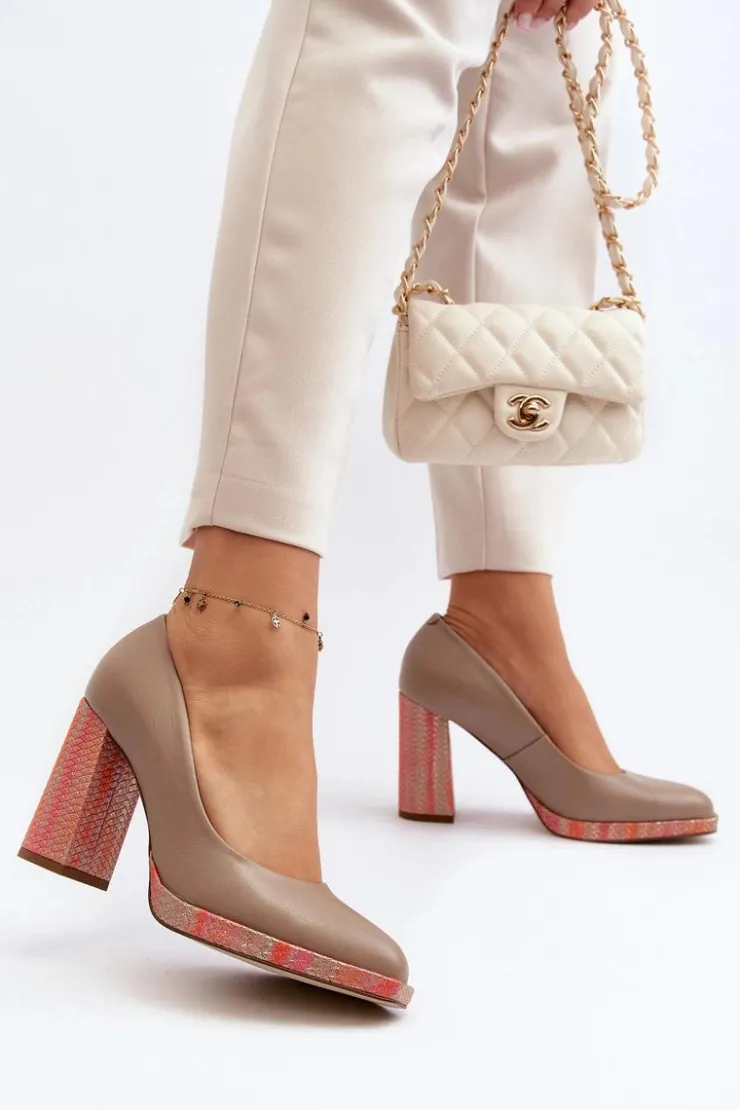 Damskie Laura Messi Czółenka Na Słupku 2746 Beżowe