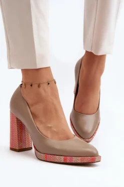 Damskie Laura Messi Czółenka Na Słupku 2746 Beżowe