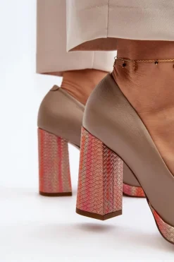 Damskie Laura Messi Czółenka Na Słupku 2746 Beżowe