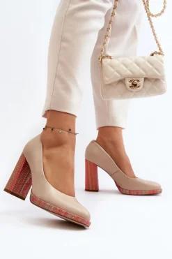 Discount Laura Messi Czółenka Na Słupku 2746 Jasnobeżowe