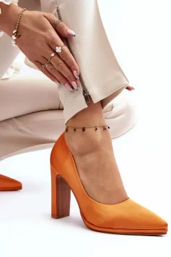 Boto Czółenka Klasyczne*Czółenka Na Słupku Pomarańczowe Piatti