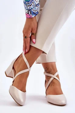 Online Buty Sergio Leone Czółenka Na Słupku Sergio Leone SK824 Perłowe Beżowe