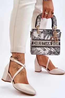 Online Buty Sergio Leone Czółenka Na Słupku Sergio Leone SK824 Perłowe Beżowe