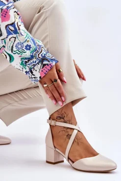 Online Buty Sergio Leone Czółenka Na Słupku Sergio Leone SK824 Perłowe Beżowe