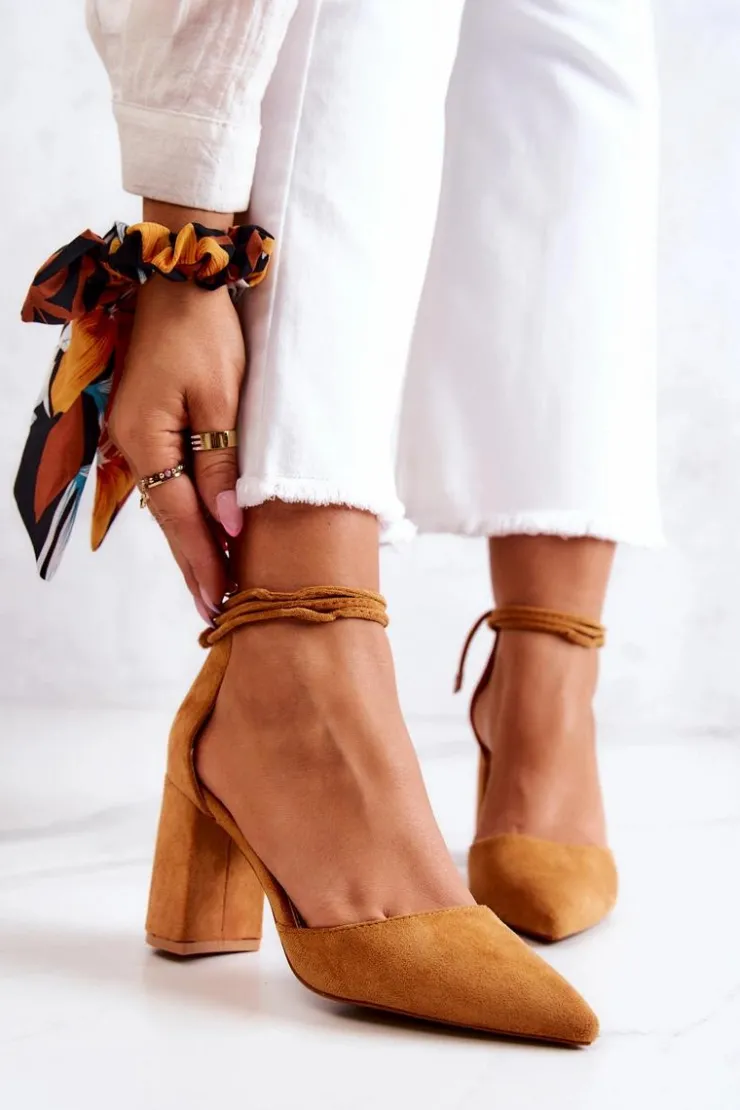 Boto Czółenka Zamszowe|Czółenka Na Słupku*Czółenka Na Słupku Wiązane Camel Lettice