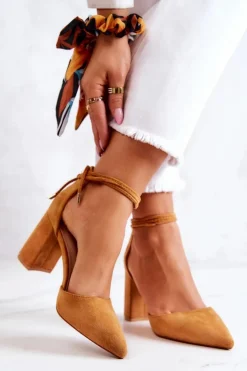 Boto Czółenka Zamszowe|Czółenka Na Słupku*Czółenka Na Słupku Wiązane Camel Lettice