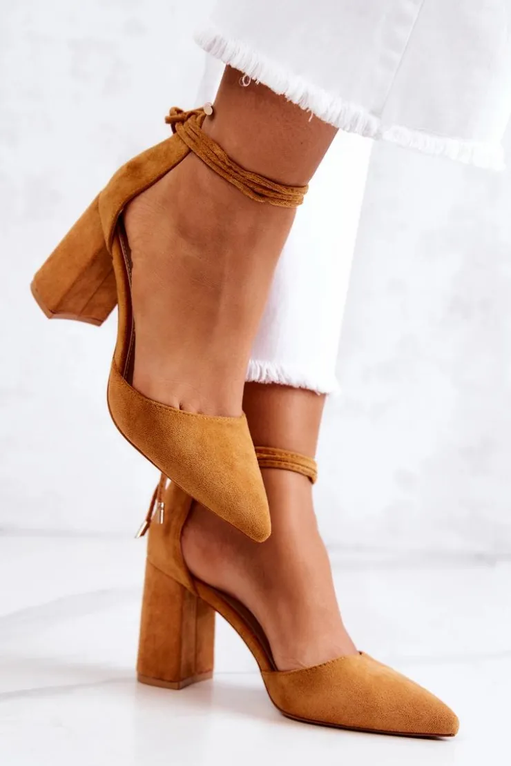 Boto Czółenka Zamszowe|Czółenka Na Słupku*Czółenka Na Słupku Wiązane Camel Lettice