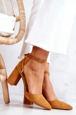 Boto Czółenka Zamszowe|Czółenka Na Słupku*Czółenka Na Słupku Wiązane Camel Lettice