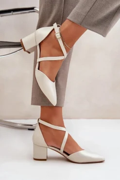 Buty Sergio Leone Czółenka Zamszowe|Czółenka Na Słupku*Czółenka Na Słupku Z Eko Skóry Sergio Leone SK830 Perłowe