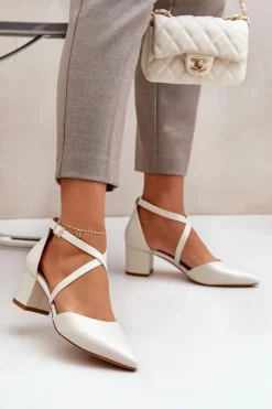 Buty Sergio Leone Czółenka Zamszowe|Czółenka Na Słupku*Czółenka Na Słupku Z Eko Skóry Sergio Leone SK830 Perłowe