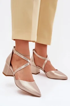 Buty Sergio Leone Czółenka Zamszowe|Czółenka Na Słupku*Czółenka Na Słupku Z Eko Skóry Sergio Leone SK830 Złote Złoty