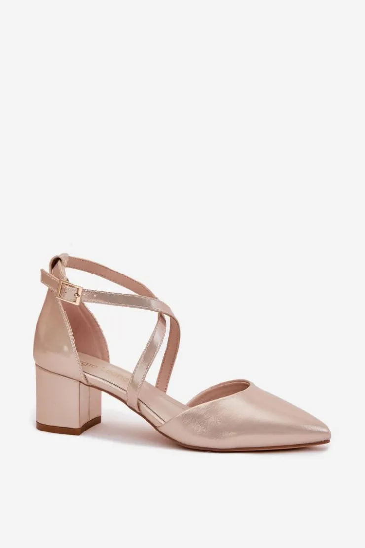 Buty Sergio Leone Czółenka Zamszowe|Czółenka Na Słupku*Czółenka Na Słupku Z Eko Skóry Sergio Leone SK830 Złote Złoty