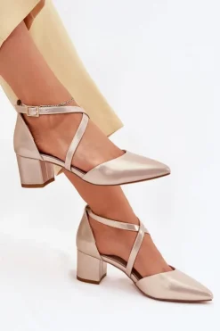 Buty Sergio Leone Czółenka Zamszowe|Czółenka Na Słupku*Czółenka Na Słupku Z Eko Skóry Sergio Leone SK830 Złote Złoty