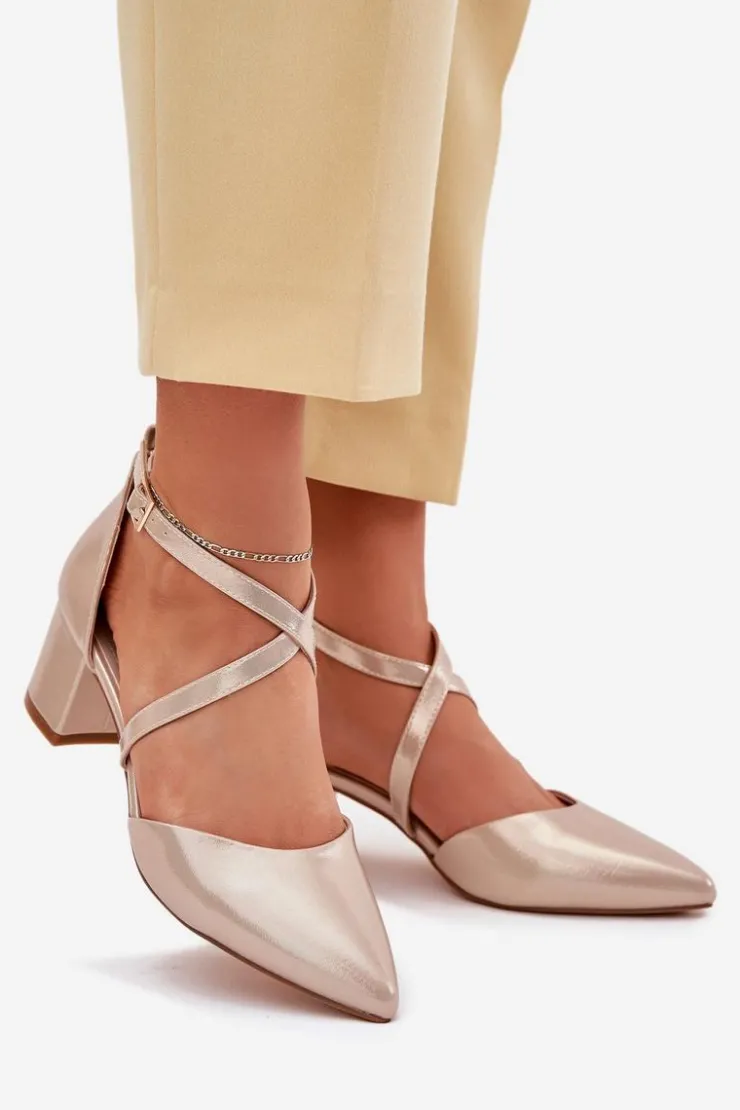 Buty Sergio Leone Czółenka Zamszowe|Czółenka Na Słupku*Czółenka Na Słupku Z Eko Skóry Sergio Leone SK830 Złote Złoty