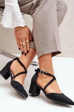 Online Buty Sergio Leone Czółenka Na Słupku Z Eko Zamszu Sergio Leone SK830 Czarne