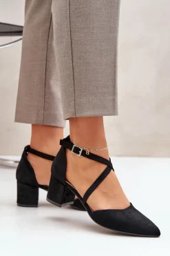 Online Buty Sergio Leone Czółenka Na Słupku Z Eko Zamszu Sergio Leone SK830 Czarne