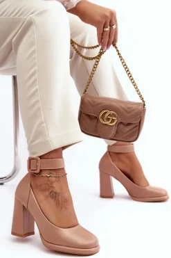 Best Boto Czółenka Na Słupku Z Klamrą Beżowe Idovana Beżowy