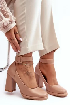 Best Boto Czółenka Na Słupku Z Klamrą Beżowe Idovana Beżowy