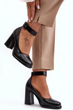 Damskie Boto Czółenka Na Słupku Z Klamrą Czarne Idovana