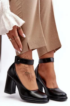 Damskie Boto Czółenka Na Słupku Z Klamrą Czarne Idovana