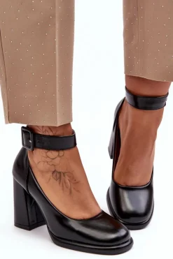 Damskie Boto Czółenka Na Słupku Z Klamrą Czarne Idovana