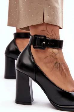 Damskie Boto Czółenka Na Słupku Z Klamrą Czarne Idovana