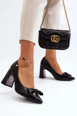 Buty damskie Vinceza Czółenka Na Słupku|Czółenka Klasyczne*Czółenka Na Słupku Z Kokardą Czarne Ariemessa Czarny