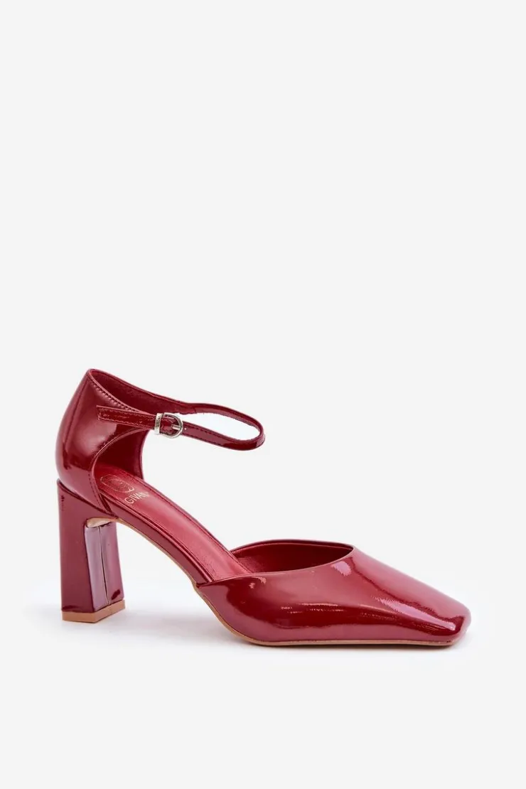 Clearance Boto Czółenka Na Słupku Z Lakierowanej Eko Skóry Bordowe Emindria