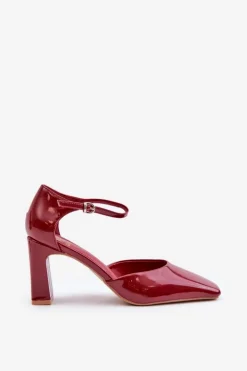 Clearance Boto Czółenka Na Słupku Z Lakierowanej Eko Skóry Bordowe Emindria