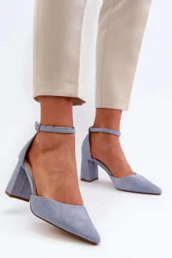 Damskie Boto Czółenka Na Słupku Z Noskami W Szpic Eko Zamszowe Niebieskie Halene