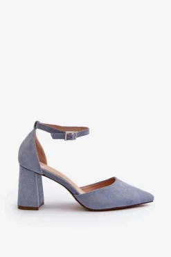 Damskie Boto Czółenka Na Słupku Z Noskami W Szpic Eko Zamszowe Niebieskie Halene