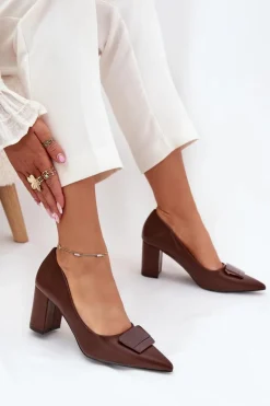 Boto Czółenka Na Słupku|Czółenka Klasyczne*Czółenka Na Słupku Z Ozdobą Brązowe Celira