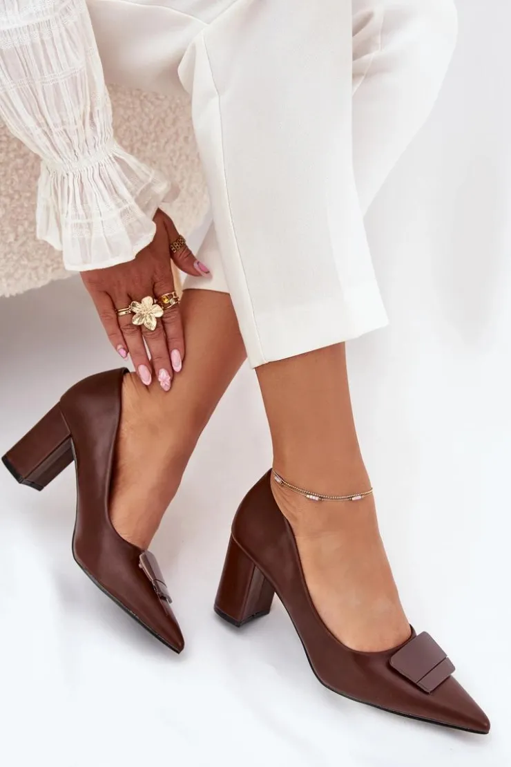 Boto Czółenka Na Słupku|Czółenka Klasyczne*Czółenka Na Słupku Z Ozdobą Brązowe Celira