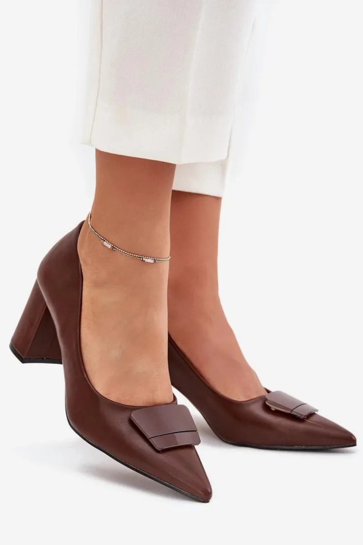 Boto Czółenka Na Słupku|Czółenka Klasyczne*Czółenka Na Słupku Z Ozdobą Brązowe Celira