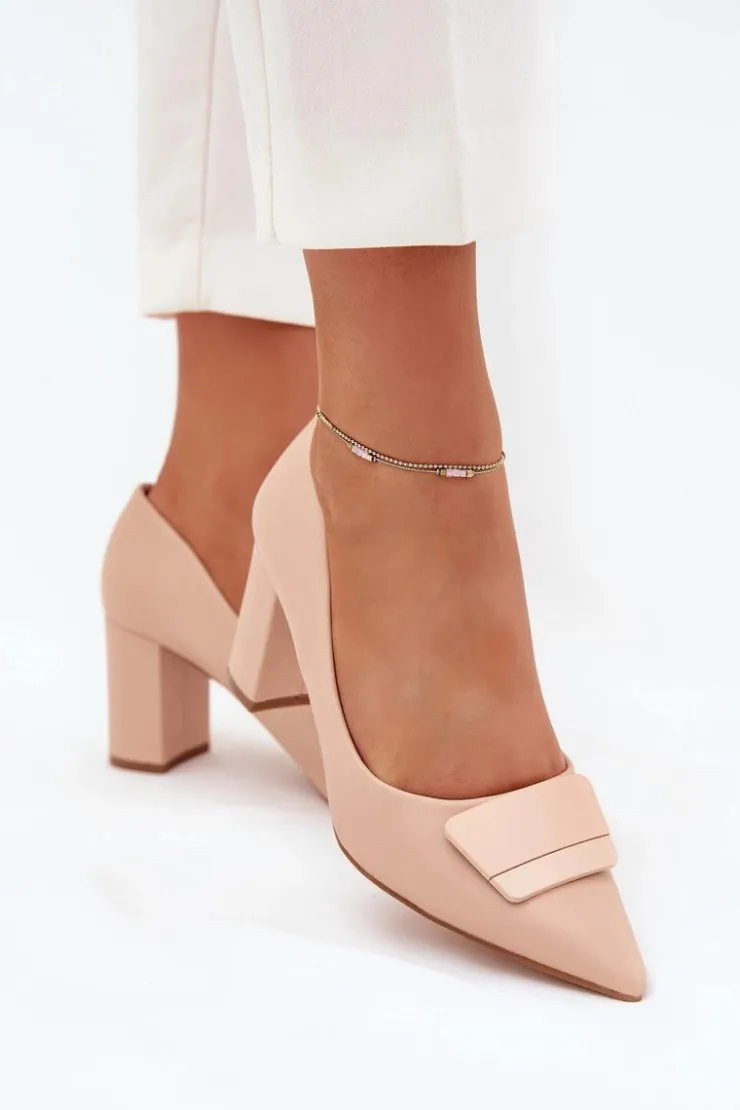 New Boto Czółenka Na Słupku Z Ozdobą Beżowe Celira Beżowy