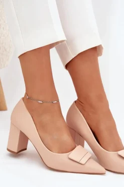 New Boto Czółenka Na Słupku Z Ozdobą Beżowe Celira Beżowy