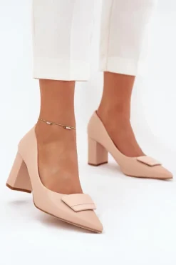 New Boto Czółenka Na Słupku Z Ozdobą Beżowe Celira Beżowy