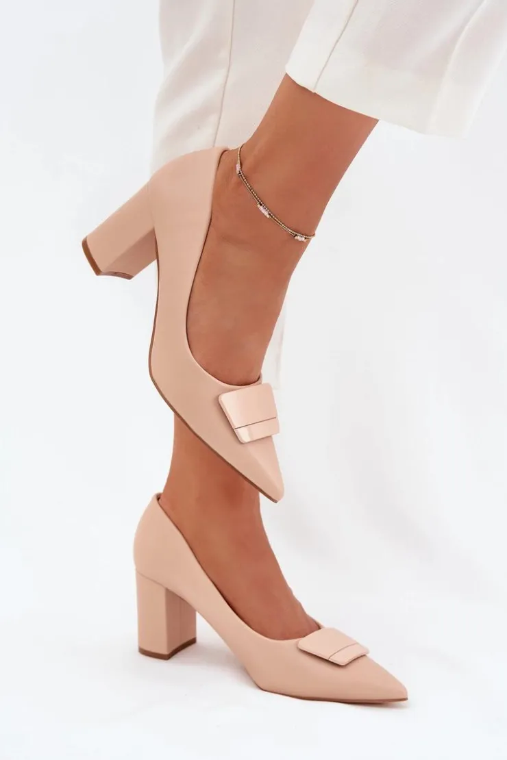 New Boto Czółenka Na Słupku Z Ozdobą Beżowe Celira Beżowy