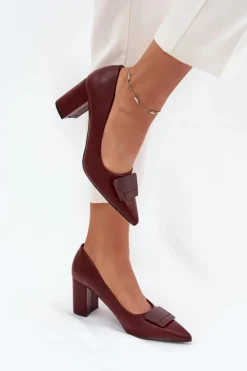 Online Boto Czółenka Na Słupku Z Ozdobą Bordowe Celira