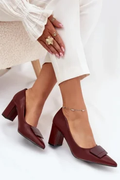 Online Boto Czółenka Na Słupku Z Ozdobą Bordowe Celira