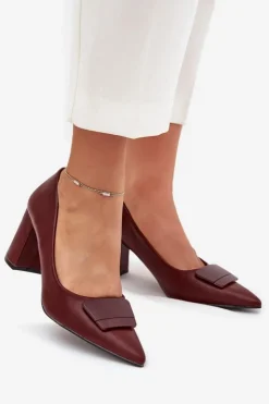 Online Boto Czółenka Na Słupku Z Ozdobą Bordowe Celira