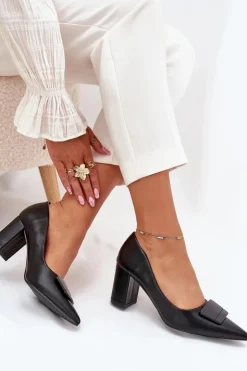 Damskie Boto Czółenka Na Słupku Z Ozdobą Czarne Celira