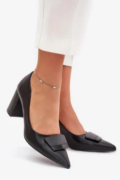 Damskie Boto Czółenka Na Słupku Z Ozdobą Czarne Celira