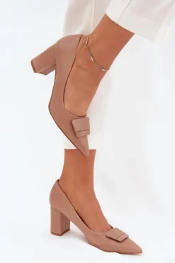 Boto Czółenka Na Słupku|Czółenka Klasyczne*Czółenka Na Słupku Z Ozdobą Ciemnobeżowe Celira Beżowy