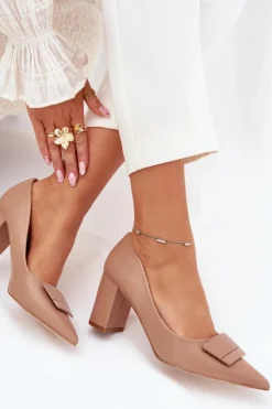 Boto Czółenka Na Słupku|Czółenka Klasyczne*Czółenka Na Słupku Z Ozdobą Ciemnobeżowe Celira Beżowy