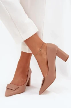 Boto Czółenka Na Słupku|Czółenka Klasyczne*Czółenka Na Słupku Z Ozdobą Ciemnobeżowe Celira Beżowy