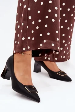 Damskie Boto Czółenka Na Słupku Z Ozdobną Klamrą Czarne Seriva