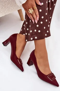 Damskie Boto Czółenka Na Słupku Z Ozdobną Klamrą Bordowe Seriva