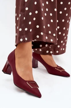 Damskie Boto Czółenka Na Słupku Z Ozdobną Klamrą Bordowe Seriva