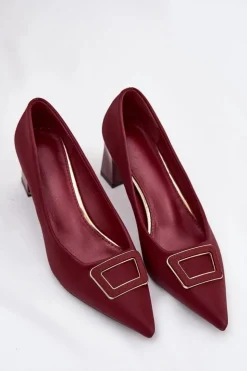 Damskie Boto Czółenka Na Słupku Z Ozdobną Klamrą Bordowe Seriva